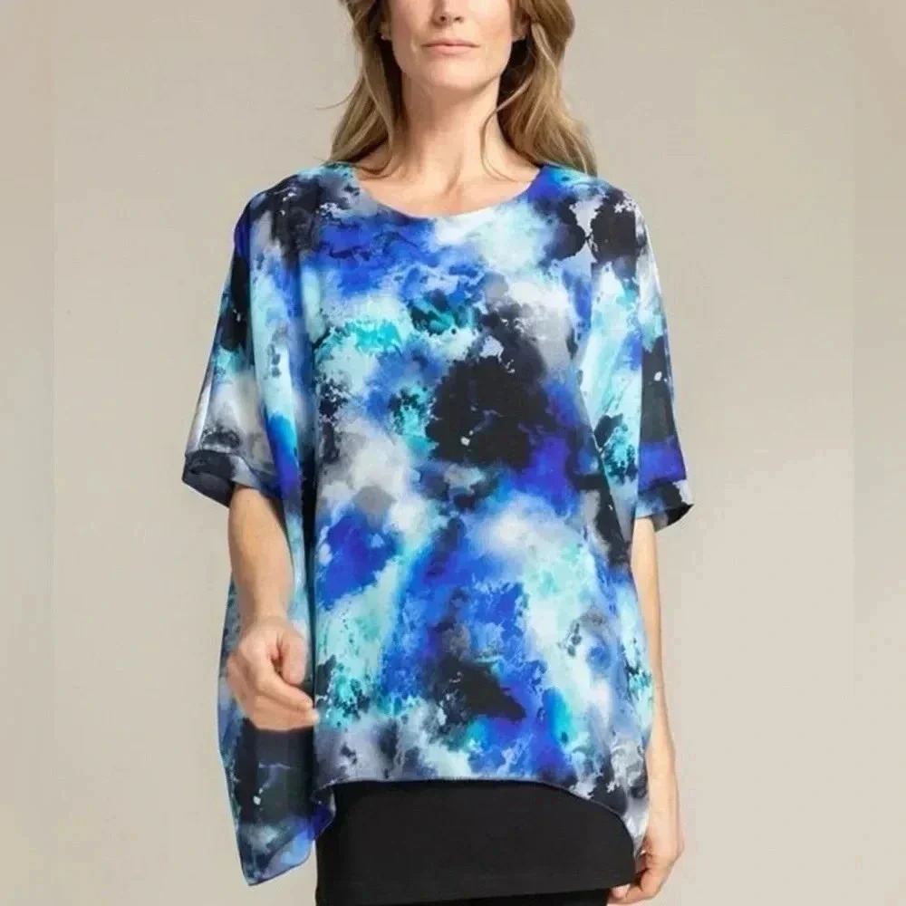 Sympli Canada Whisper Twin Tunic Top Gypsy Blue Lagenlook Avant Garde Sz 6❤️